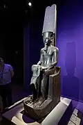 Statue of Amun; 1336-1327 BC; height: 220 cm (87 in), width: 44[clarification needed], length: 78 cm (31 in); Louvre
