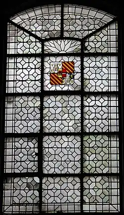 A leadlight window set with an heraldic shield (1840s) in the church of St. Paul and St. Louis, Paris