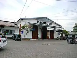 The main building of Pasuruan railway station from the parking lot (2022)