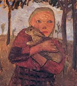 Elsbeth Modersohn with a rabbit (1905)