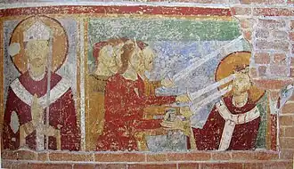 Assassination of Thomas Becket. Fresco, first half of the 13th century.