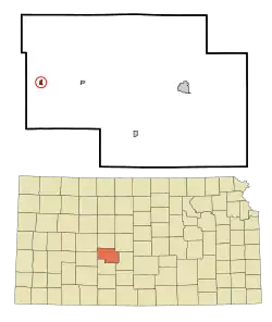 Location within Pawnee County and Kansas