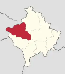 Location of Peja district in Kosovo