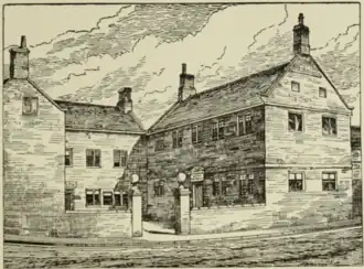 Penistone Grammar School at Kirk Flatt, from Dransfield's History of Penistone. Datestone: 1714.