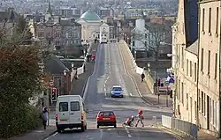 A view from Bridgend's East Bridge Street to West Bridge Street, which traverses the bridge