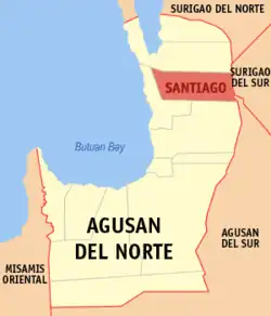 Map of Agusan del Norte with Santiago highlighted