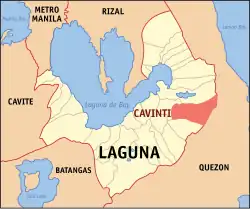 Map of Laguna with Cavinti highlighted