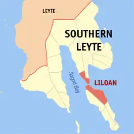 Map of Southern Leyte with Liloan highlighted