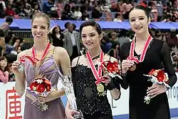 The women's event medalists at the 2017 NHK Trophy