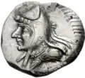2nd century BC coin of Phraates I with a Bashlyk on