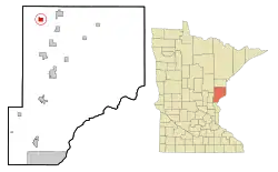 Location of the city of Denham within Pine County, Minnesota