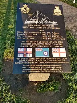 An image of a plaque commemorating the sinking of the Pinnace 1386