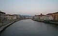 Pisa, Arno river from Ponte Solferino to the east, with Santa Maria della Spina on the south bank to the right