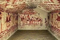 Pittore forse attico, affreschi della tomba del triclinio, 500-475 ac ca, 01