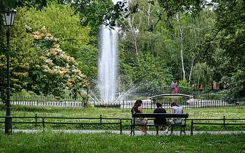 Fountain and pond
