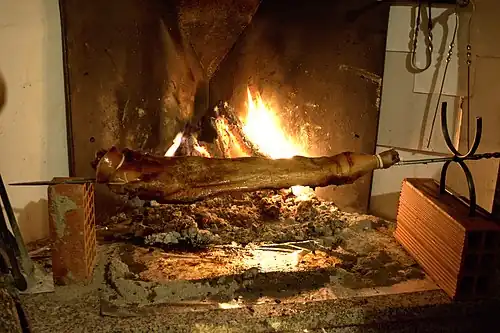 Piglet on spit, roast