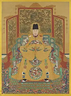 A portrait of the Jiajing Emperor seated on his throne