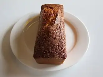 A pound cake that has been baked in a loaf pan.