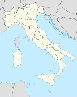 Map highlighting the location of the province of Prato in Italy