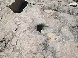 Hohokam bedrock mortar in Davidson Canyon, near its confluence with Ciénega Creek