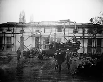 President Hoover views West Wing fire ruins, January 15, 1930