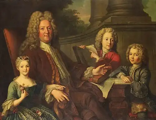 Louis Auguste, Duke of Maine with his two sons and only daughter, 18th century (Unidentified location).