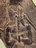 Prisoner of the Akkadian Empire, nude, fettered, drawn by nose ring, with pointed beard and vertical braid. 2350-2000 BC, Louvre Museum AO 5683.