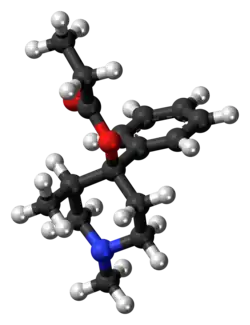 Ball-and-stick model of the alphaprodine molecule