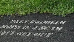 Protest sign at the road