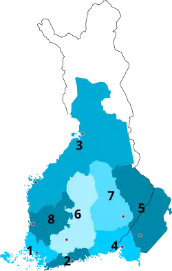 1641-1642 1 Turku 2 Uusimaa 3 Ostrobothnia 4 Viipuri 5 Käkisalmi 6 Tavastia 7 Savonlinna 8 Pori