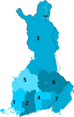 1812-1831 1 Turku and Pori 2 Uusimaa and Tavastia 3 Oulu 4 Kymenkartano 5 Vaasa 6 Savonia and Karelia 7 Viipuri