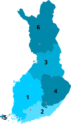 1997-2009 1 Western Finland 2 Southern Finland 3 Oulu 4 Eastern Finland 5 Åland 6 Lapland
