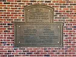 The commemorative plaque at the high school.