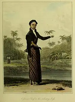 A Javanese chief, in his ordinary dress, The History of Java, by Thomas Stamford Raffles (1817)