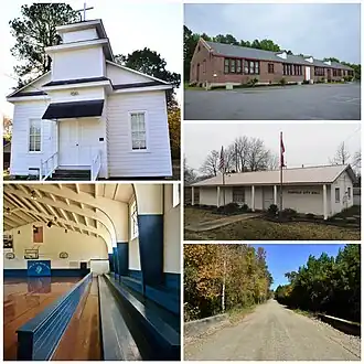 Clockwise from top: The Old Redfield School, Redfield City Hall, the Dollarway Road, Redfield Gymnasium, and the Lone Star Baptist Church