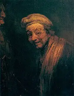 Self-Portrait as Zeuxis, c. 1662. The only other painted self-portrait in which Rembrandt is turned to the left.[3]