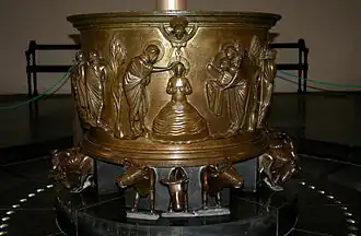 Baptismal font at St Bartholomew's Church, Liège, Baptism of Christ, 1107–1118