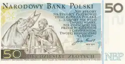 Reverse of Pope John Paul II 50-złoty note