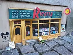 Miniature model of a record store façade