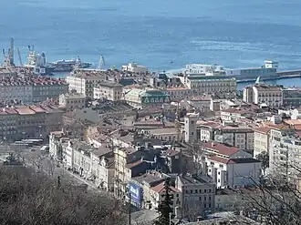 View of Rijeka roofs from Trsat. Palace Modello in the center.