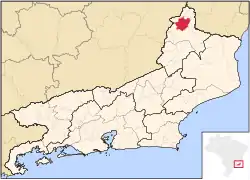 Location of Natividade within the state of Rio de Janeiro