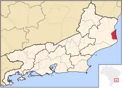 Location of São João da Barra in the state of Rio de Janeiro