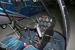 Visible cyclic and pedal controls in a Robinson R22