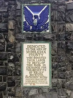 Roosevelt Park stone monument plaque on front