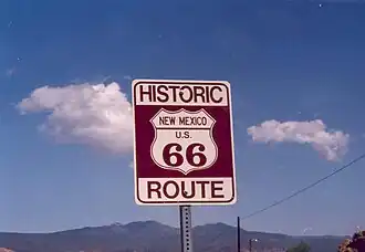 Modern-day sign in New Mexico, along a section of Route 66 named a National Scenic Byway