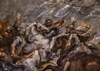 Detail of the painting on display at the Uffizi Gallery.