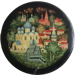Kholuy miniature jewelry box: townscape of Suzdal.