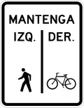 R-7-13a Pedestrians to the left, bicycles to the right