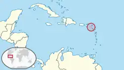 Location of Saba (island) (circled in red) in the Caribbean