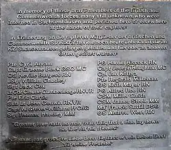 Memorial plaque with name of British and Commonwealth forces interned and killed at Sachsenhausen Concentration Camp